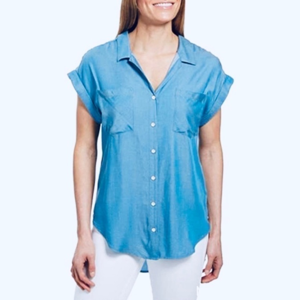 jachs Girlfriend Tencel Button Down Roll Cuff Top